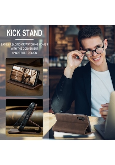 Trendooze Telefon Standı Serisi Samsung Pu Koruyucu Kılıfı Kılıf Kapak Galaxy Uyumlu Deri Cüzdan Caseme A34 5g 013 Pu