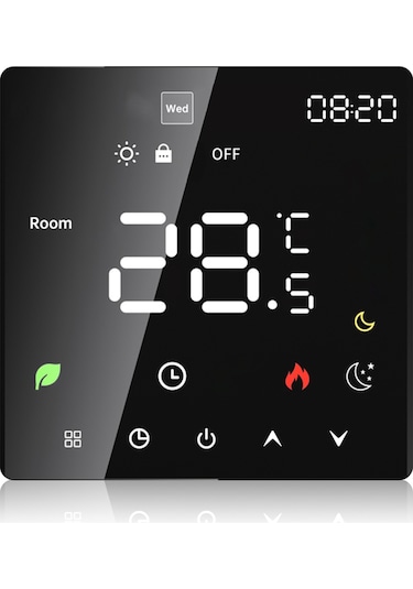 Hfambition Siyah Akıllı Su Radyatörü Termostati: Ses Kontrol, Wifi Uzaktan Erişim, Dokunmatik Renkli Ekran, Otomatik/manuel Mod, Ip20 3a