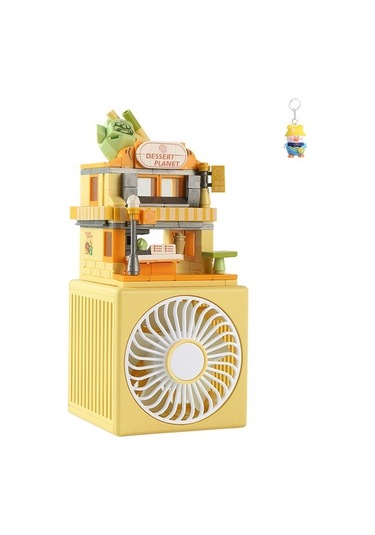 Eğlenceli Karikatür Yapıtaşları Masaüstüfan Masaüstüüçvites Küçük Elektrikli Fan Dıy Küçük Parçacık Montaj Yapıtaşları Yaratıcıhediye 1v7v22 Sarı