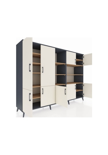 Hyperion Dolap 14 Raflı 9 Kapaklı 220x44x163 Antrasit-aytaşı/çam Antrasit-aytaşı/çam