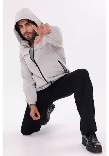 Erkek Kapüşonlu Nova Kumaş Hafif Ve Dayanıklı Şık Mevsimlik Su Ve Rüzgar Geçirmez Yağmurluk Taş
