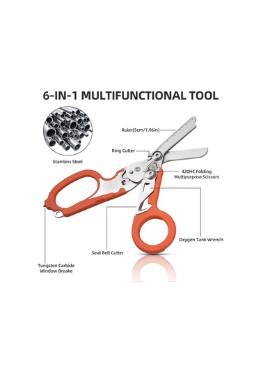 Yaozixa Oranj Çok İşlevli G露营 Aletleri: Katlanabilir Makas, Cam Kırıcı, Ölçü Çubuğu Ve Acil Kırıcı - Taşınabilir Dış Mekan Gereci