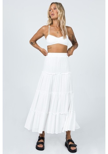 Beyaz Basic Pileli Kadın Uzun Etek Beyaz