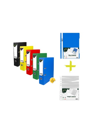 Gen-Of 5 Renk Klasör-Telli Poşet Dosya Ofis Seti