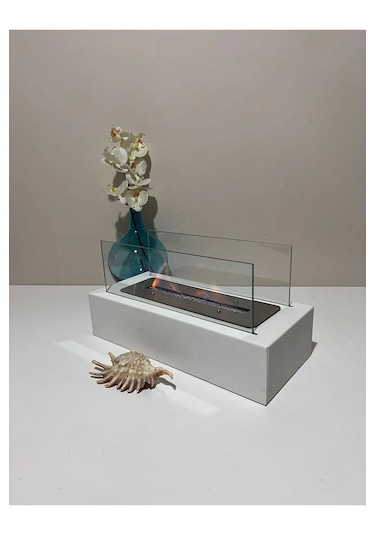 Beyaz Bioethanol Masaüstü Şömine Sertifikalı Yakıt Ve Taş Hediyel