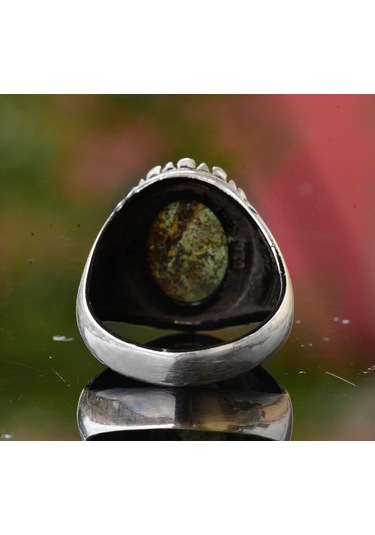 Gerçek Arizona Yeşil Turkuaz Taşı Yüzük, 925 Ayar Gümüş Yüzük Erkekler İçin Gümüş