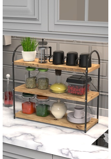 Bello Mutfak Rafı Tezgah Üstü 3'lü Oval 50 Cm Siyah-atlantik Çam Siyah-atlantik Çam
