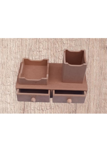 Hobi Dekoratif Kalemlik Set İkili Model Ham Mdf Ahşap Çekmece El Yapımı