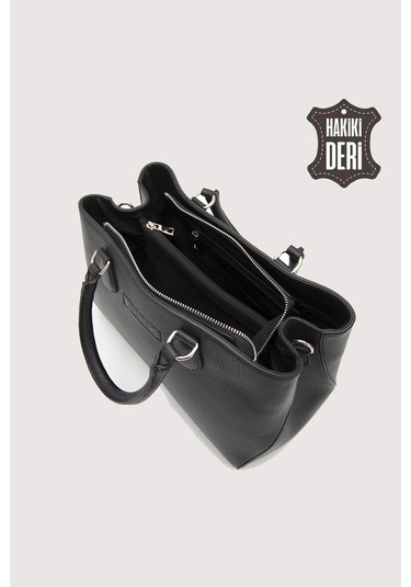 Hakiki Deri Siyah Kadın Kol Çantası Uzun Askılı Smr7666 Siyah