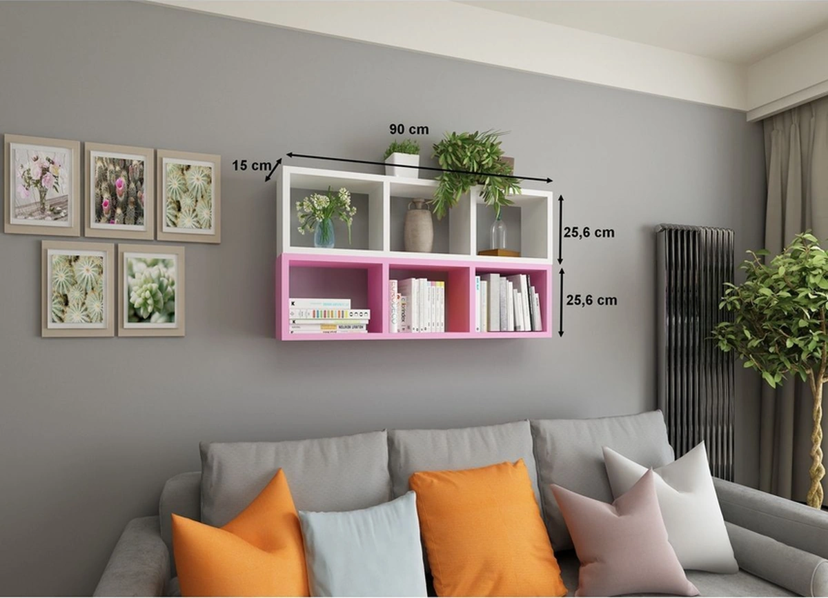 Kitaplık Duvar Rafı Mobilya Ikili Renkli Takım Pembe Beyaz Beyaz-pembe
