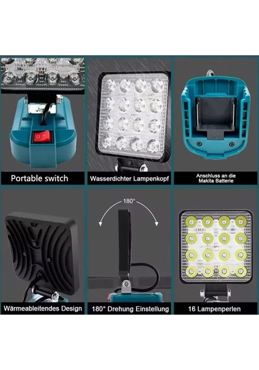 Suofeng "makita Uyumlu Güçlü Led Çalışma Lambası - 48w, 3000 Lm, Katlanabilir, Dış Mekan Ve Acil Aydınlatma İçin" Çok Renkli