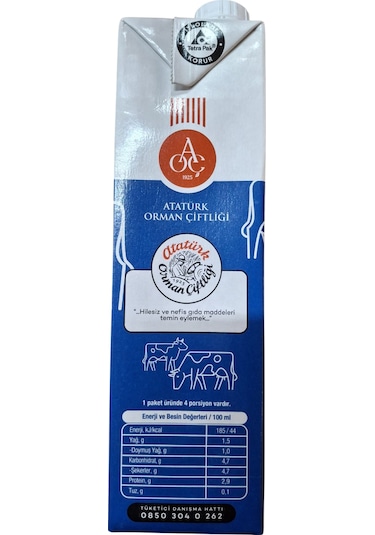 Atatürk Orman Çiftliği %1,5 Yarım Yağlı Süt 1 Lt X 6 Adet