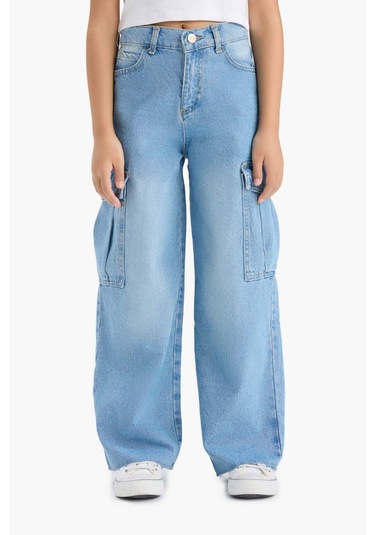 Defacto Kız Çocuk Wide Leg Kargo Geniş Paça Jean Pantolon E5878a825aunm39 Mavi