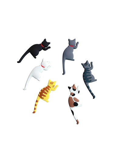 Adet Manyetik Kancalar Kedi Şeklinde İz Bırakmayan Buzdolabı Mıknatısı Çıkartmaları Çok Renkli