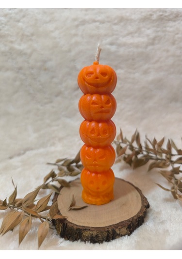 Bal Kabağı Desenli Yılbaşı Konseptli Dekoratif Mum, Tek Renk Turuncu