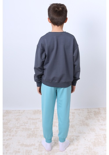 Erkek Çocuk Eşofman Takımı Mickey Mouse Baskılı Ribanalı F4 Turkuaz