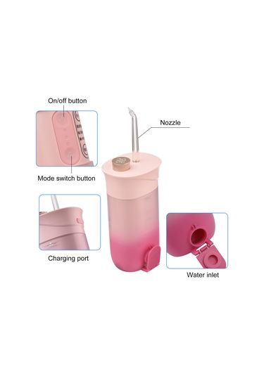 Qingmipy Taşınabilir Şarjlı Diş İrrigatörü, 200ml Su Tankı, 4 Nozul, Ipx7 Su Geçirmez, Pembe Renk