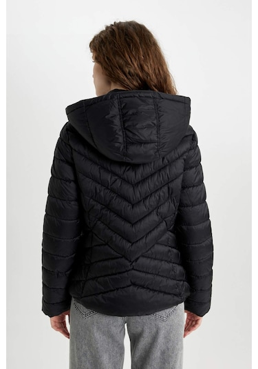 Defacto Su İtici Hafif Şişme Mont Kapüşonlu Kapitoneli Fermuarlı Cepli Basic Düz Mevsimlik B2030AX24AUBK27 Siyah