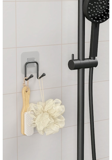 Zabata Yapışkanlı 2 Adet Çift Kancalı Banyo Mutfak Askısı Metal Askılık Duvar Askı Organizer Siyah