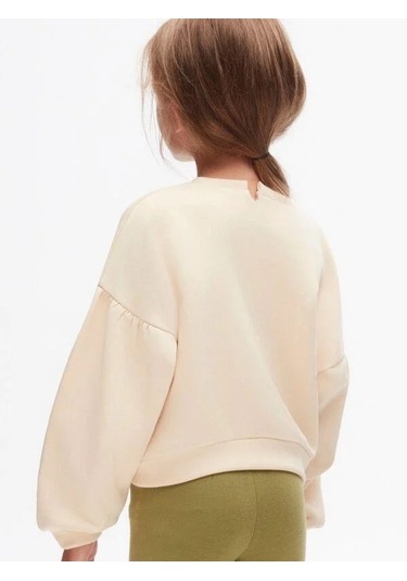 Kız Çocuk Pamuklu İki İplik Önü Baskılı Sweatshirt-14712 KREM