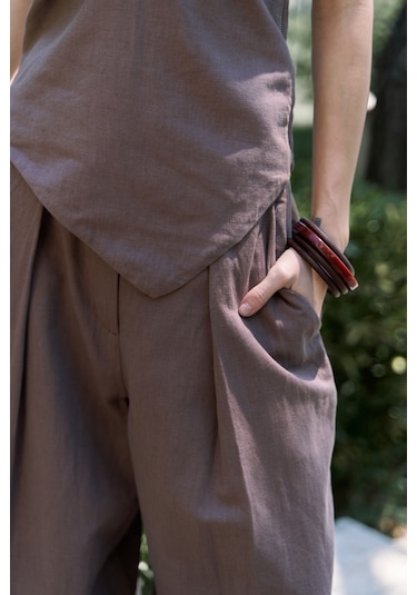 Mai Collection Mai Studios Co. Alidah Pileli Açık Kahve Bol Paça Pantolon Kahve