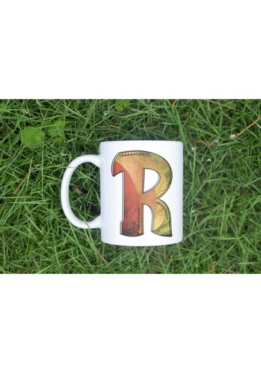 R Harf Yaprak Renkleri İle Kupa Bardak - Kişiye Özel Alfabe Harfli Bardak - Hediye Beyaz