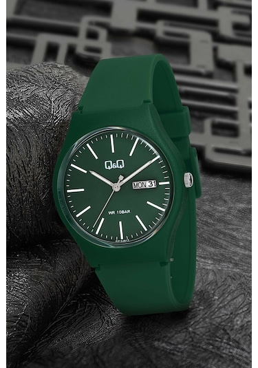 Q&Q QCG21213 Yeşil Su Geçirmez Çift Takvimli Unisex Kol Saati
