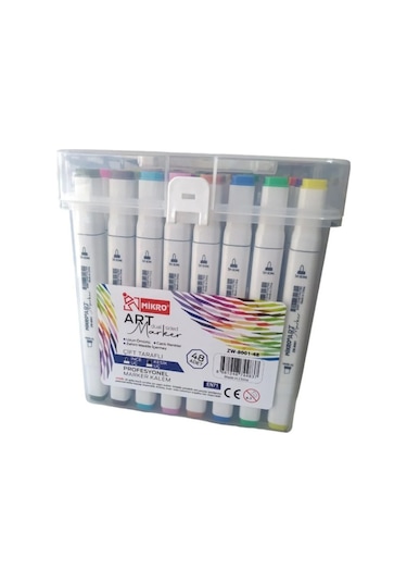 Mikro Çift Uçlu Fosforlu Kalem Art Marker 48 Renk Çok Renkli