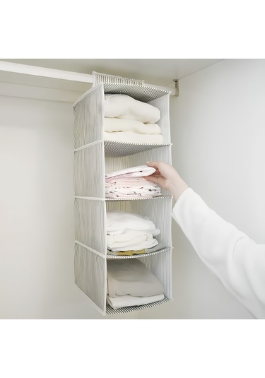 3 Adet Dolap İçi 4 Raflı Çok Katlı Dolap İçi Düzenleyici Organizer 24 29 64 Cm Gri-beyaz