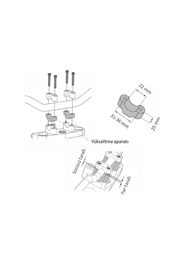 Bay4Global Suzuki Gsf1200 Bandit Gidon Yükseltme - 25Mm Gri
