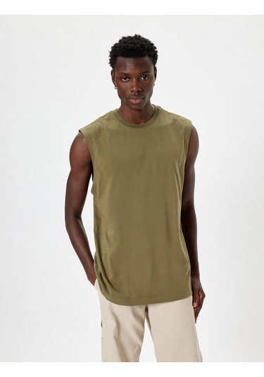 Koton Basic Atlet Kolsuz Bisiklet Yaka Pamuklu Haki 4sam30044mk Haki