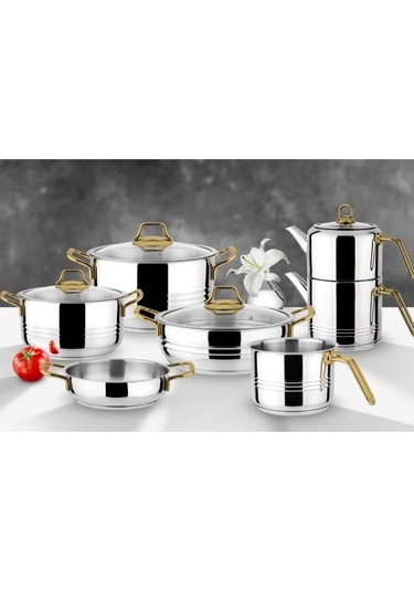 Lines Oscar Sarı kulp 11 Parça Paslanmaz Çelik Çeyiz Seti