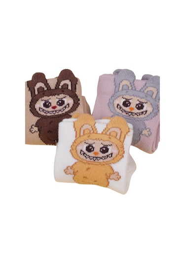 Kız Çocuk Çorap Soket 6 Çift Beyaz-gri-pembe-kahve-krem-gülkurusu-1888 ÇoK Renkli