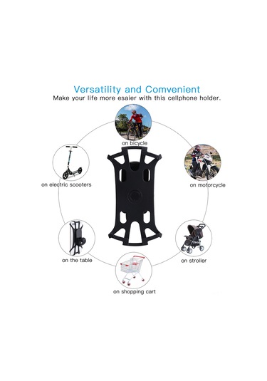Singree Dayanıklı Silikon Bisiklet Telefon Tutucu - Evrensel, 360 Derece Dönebilir, Kolay Kurulum, Her Telefona Uygun Siyah