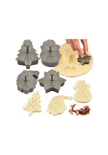 Maiyame Noel Kurabiye Kesici Seti, 3d Plastik Spring Press, Pasta Ve Tatlı Kalıpları 4/8 Adet Gri