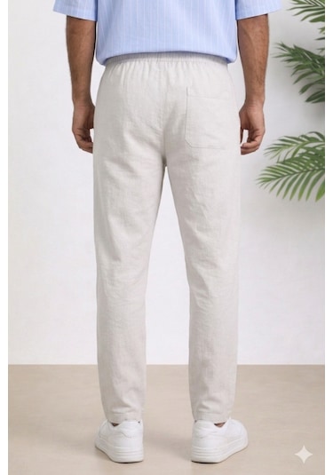 Tarz Cool Erkek Yazlık Keten Karışımı Relaxed Pantolon Bej