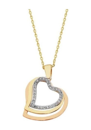 Sembolgold Altın 3'Lü Kalp Kolyesi Triacolor