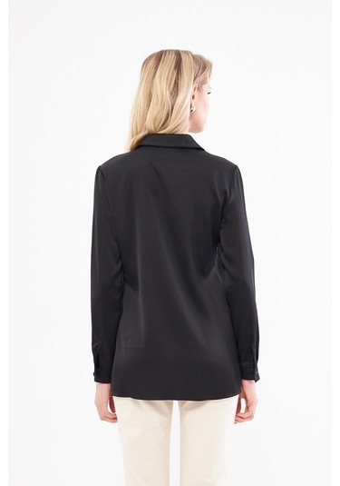 Klasik Saten Gömlek Siyah Siyah