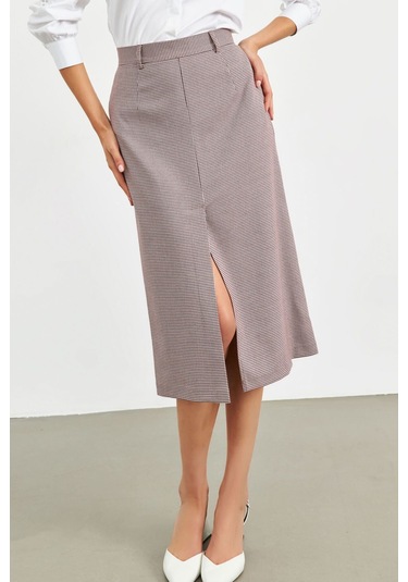 Stella Pulvis Bordo Pötikare Yırtmaçlı Midi Kalem Etek Bordo