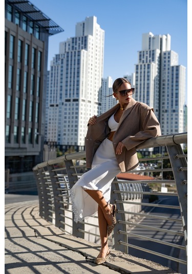 Lina Dantel Detay Beyaz Saten Etek Beyaz