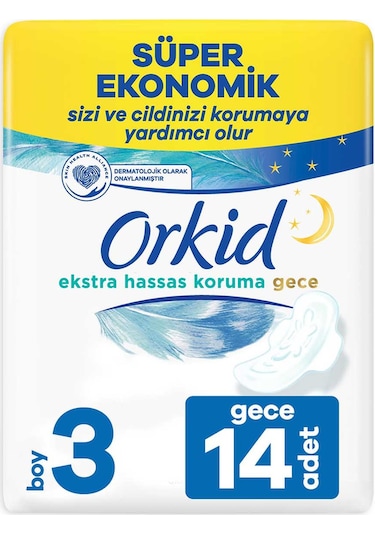 Orkid Extra Hassas Koruma Hijyenik Ped Gece 14'lü