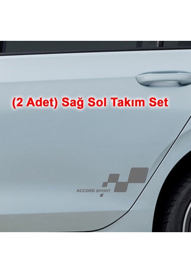 2 Adet Accord Sport Sticker - Accord Sticker - Kapı Altı Sticker - 20cm X 8cm - Gri