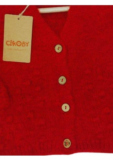 Kız Bebek Kırmızı Düğmeli Hırka-13685 Kırmızı