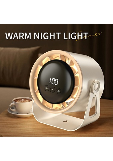 100 Hız Ayarlanabilir Masa Vantilatörü Dijital Ekranlı Duvara Monte Ortam Işıklı Vantilatör Ce Sertifikalı - Beyaz Beyaz