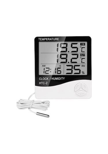 Htc-2 Dijital Termometre Saat Nem ve Sıcaklık Ölçer İç Dış Mekan