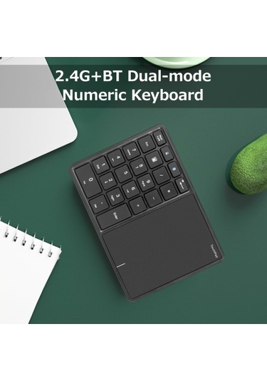 2.4g+bt4.2 Kablosuz Çift Modlu Sayısal Klavye Taşınabilir 22 Tuşlu Finansal Muhasebe Ofis Klavyesi Dokunmatik Yüzeyli Siyah
