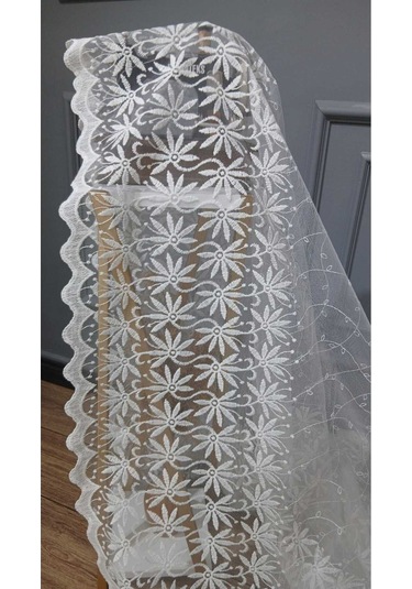 Tül Perde Brode Nakış Yeni Eko Seri Tüm Desen Sarmaşık 3kat Pileli Tül Perde BEYAZ