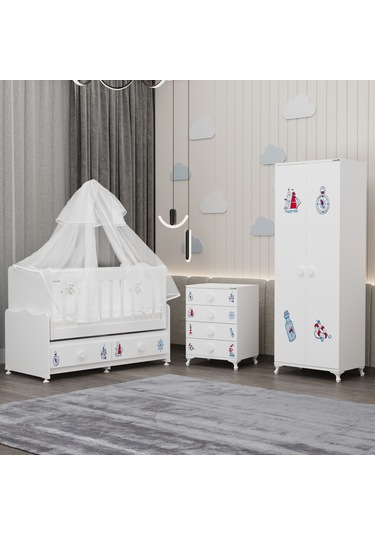 Elegant Yıldız 2 Bebek Odası Takımı Yatak Uykuseti - Denizci Beyaz