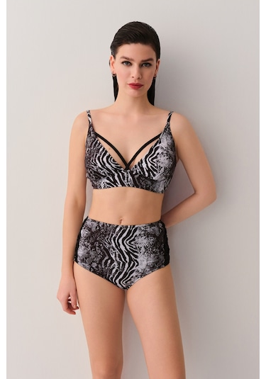 Suwen Savage Tül Detaylı Yüksek Bel Bikini Alt Sb2543513061306 Renkli Desenli