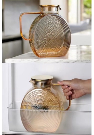 Qerhome Borosilikat Cam Amber Salyangoz Desenli Cam Demlik & Sürahi 2500 Ml Amber